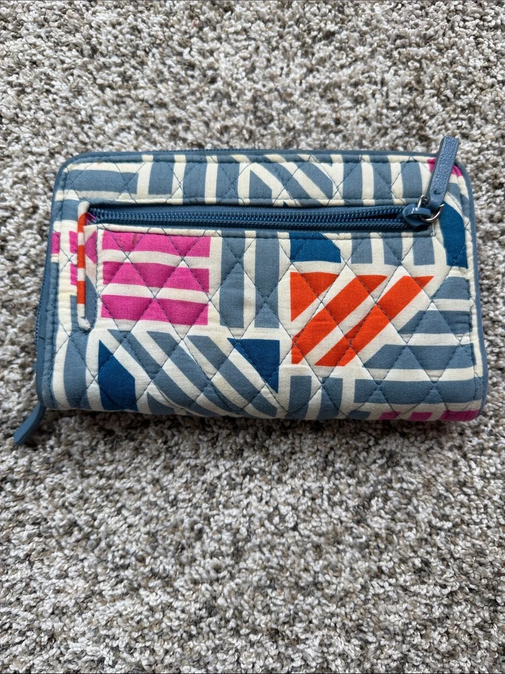 Vera Bradley Quilted Wallet in Blue, Pink & Orange Geometric Pattern